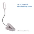 White clip-on desk lamp with flexible gooseneck and USB charging port for reading - LY-15 (Vertical) / White / Rechargeable Model