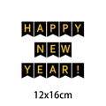 Black and gold Happy New Year fishtail banner, 12x16cm swallowtail flags for party decor - Small Black Gold Happy New Year Banner