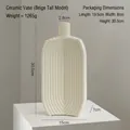 Minimalist beige ceramic vase with vertical ribbed texture and flat rectangular body - Tall Ribbed Vase 2177-1 Off-White