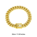 Classic 13mm gold Cuban link chain with diamonds and square clasp, length 30cm/11.81in - 30cm / Gold