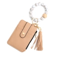 Beige marmeren siliconen kralen armband met PU-lederen pasjeshouder en kwastje - Khaki