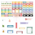 3-sheet set of 98 colorful budget planning stickers with various finance management icons - Piggy Bank Budgeting Stickers