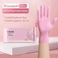 Pink nitrile disposable gloves in 50-pack bag for kitchen cleaning and house chores - 9 Inch (Approx 24cm)/50 Pcs / Pink / M