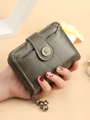 Deep green faux leather short wallet with sunflower buckle and tassel zipper closure - Green