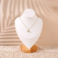 Golden round pendant necklace on white mannequin bust with solid wood base display - Medium / White PU Leather