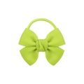 Detail of light green ribbed ribbon bow hair tie with elastic band on white background - Grass Green