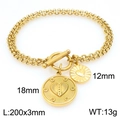 Double-layered golden paperclip link bracelet with heart charms and toggle clasp - Heart Style (KB202901-Z) / Gold