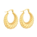 Chunky croissant dome hoop earrings in 18k gold plated stainless steel - Hollow Round Striped Earrings - Gold