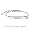 Silver stainless steel ID bracelet with adjustable chain and heart pendant charm - Style 23 Kids (Silver/Heart Tail/Curved Plate)