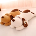 Coussins chiens en peluche doux blanc et marron, décor chaleureux pour dormir ou voiture - 32cm / Paire Blanc et Marron