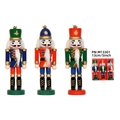 Set de tres soldados cascanueces de madera de 13cm con caja de regalo para Navidad - Juego de 3 piezas rojo azul verde (M13301)