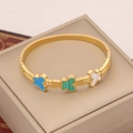 Goldener Schmetterlings-Armreif mit blauem Emaille, grünem Malachit und weißem Inlay - Dreifarbiger Schmetterlingsanhänger-Stil (3#)