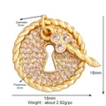 Micro-pave zircon 18K gold round lock pendant featuring twisted rope edges and keyhole - Round Pave Lock and Key / Gold