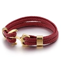 Men's multi-layer braided dark red leather bracelet with a polished gold anchor clasp - Gold Red Braided Rope (KB86969-SJ)