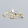 Golden chain earrings with rectangular turquoise stones in a minimalist s925 silver style - Gold (Turquoise Zirconia)