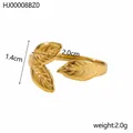 Detailed macro view of golden leaf open ring with 2.0cm width and realistic vein patterns - Gold Three Leaf Open
