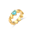 18K gold plated stainless steel heart ring featuring a central blue zircon gemstone - US 8 / Blue