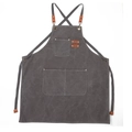 Dark gray heavy-duty canvas work apron with brown leather straps and multi-pockets - Gray