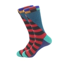 Men's high-top basketball socks featuring colorful geometric patchwork and striped design - 42-46 / Multi-color Geometric Patchwork Style (3703C)