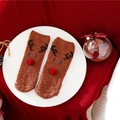 Brown reindeer coral fleece Christmas socks with red pom-pom in a gift box - Kids Size (Without Ball) / Brown Reindeer
