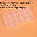Detail of 15-compartment clear plastic organizer box with dual buckles and 17.3x10x1.9cm size - 15-Compartment Slot Double Buckle (17.4x10x1.9cm)