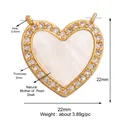 22mm gold heart pendant charm with mother of pearl center and white zircon inlay - Dark Grey-Zircon Shell Heart