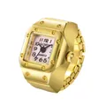 Golden square ring watch with light pink dial and flexible elastic expansion band - Square Dial / Gold/Pink
