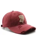 Distressed baseball cap in wine red with number 7 patch and vintage ripped details - Burgundy