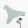 Light green ribbed cotton thong for women with a low waist and breathable fabric texture - Bean Green