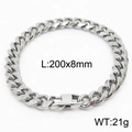 Silver Cuban link bracelet, 200x8mm size with 21g weight on white background - Style B 8mm-200mm(KB165921-ZZ)