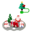 Christmas themed acrylic straw topper with Santa, snowman, and green tree mini figures - 40OZ-Grey Santa Train