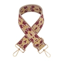 Dettaglio della tracolla jacquard etnica con ricamo bordeaux e fibbie in metallo dorato - Giallo Rosso Vino / Fibbia Oro