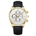 Men's GENEVA gold alloy watch with white dial, date display and black leather strap - White Dial Gold Hands Gold Case