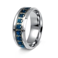 Herrenring aus Silber-Edelstahl mit blauem Glitzer-Inlay und goldenem Anker-Motiv - US 9 / Blau mit goldenem Zahnrad
