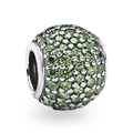 Silver round charm bead with pave-set green crystals for charm bracelets - Green/Silver