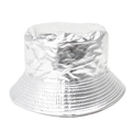 Fashionable silver metallic bucket hat with glossy finish and mirror-like reflective surface - One Size / Silver