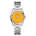 IBSO classic steel watch for women featuring a minimalist bright orange sunray dial - Silver Case Yellow Dial