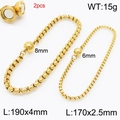 Set aus zwei goldenen Edelstahl-Box-Ketten-Armbändern mit Magnet-Kugelverschluss - Box-Kette - Kleine Größe (17cm) / Gold