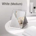 Portable folding tabletop makeup mirror in white fabric texture finish, medium size - Rounded Corner Folding Style / M / Pearl White