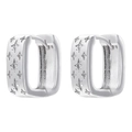 Detail of silver rectangle hoop earrings with star engravings and cubic zirconia - VE1586 White Zircon Rectangular / White Gold