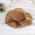 Damen-Strohhut in Khaki mit brauner Schleife und Häkelmuster für den Sonnenschutz - M / Ananas Oberseite-Khaki