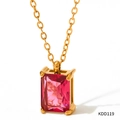 18K gold-plated necklace featuring a rectangle pink zircon pendant on an O-chain link - Gold with Red Zirconia (KDD119)
