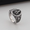 Vintage silver 316L stainless steel Freemason ring with engraved Masonic skull design - Oval Retro Signet Style (KR44623-BD)
