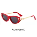 Lunettes de soleil ovales rouges rétro avec verres gris et branches dorées - Monture Rouge Verres Gris Foncé