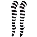 Classic black and white striped over-the-knee socks with elastic knit fabric for cosplay - Black and White Wide Stripes