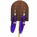 Detail of bohemian long purple feather earrings with white beads and silver hooks - Purple
