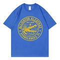 Navy blue cotton T-shirt featuring a vintage yellow alligator graphic on the chest - S / Royal Blue
