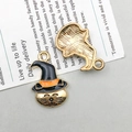 Halloween black cat in wizard hat charm with golden finish for DIY jewelry crafting - Halloween Cat Head (16*24mm)