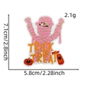 Toppa ricamata mummia rosa di Halloween con testo Trick or Treat e misure 7,1x5,8cm - Toppa Rosa Halloween 4#-Mummia Dolcetto o Scherzetto
