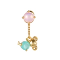 Golden bear ear stud with pink opal bead and light blue sphere in stainless steel - Bear Pendant (Pink/Blue)